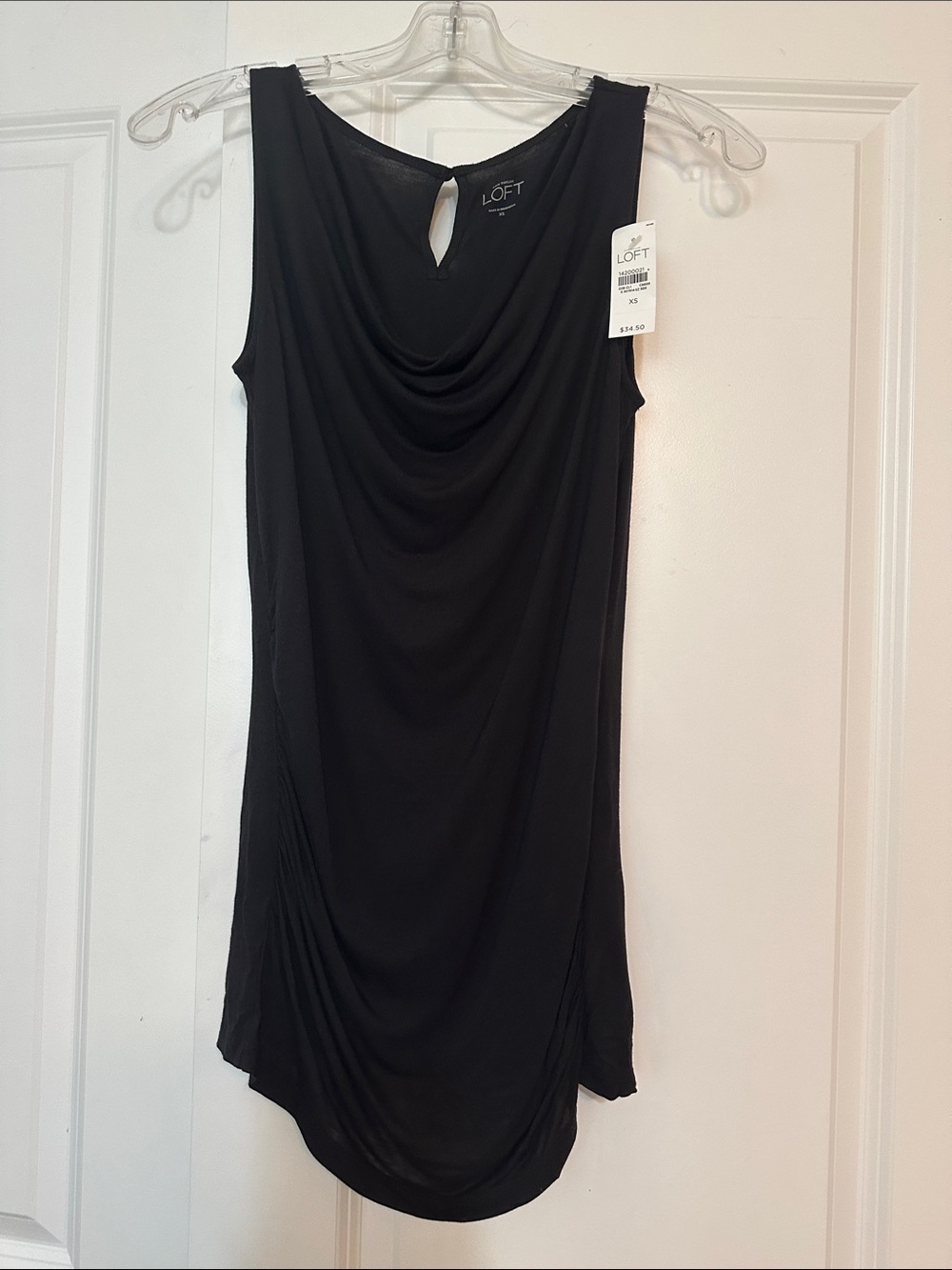 NWT sz XS Loft black sleeveless cowl neck tank top small keyhole detail on back.